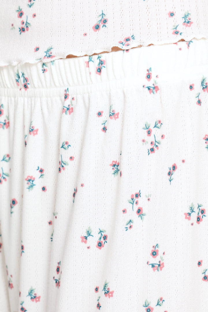 Brushed Pointelle Ditsy Sleep Pant - White