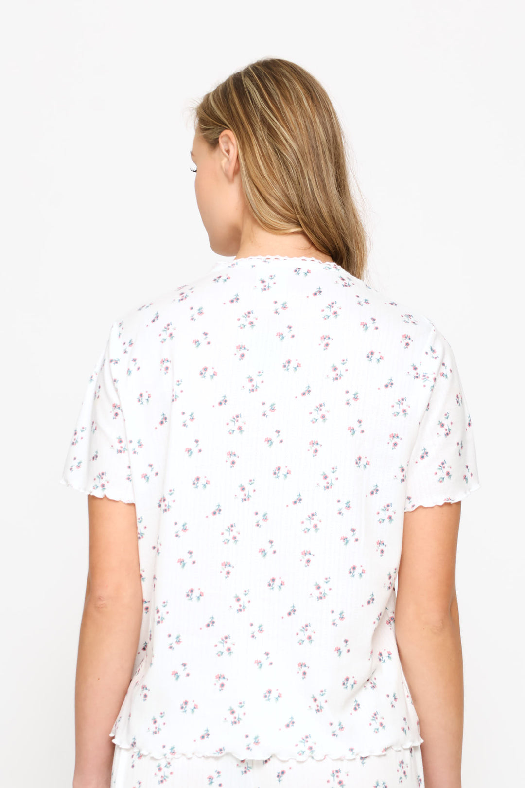 Brushed Pointelle Ditsy Sleep Tee - White