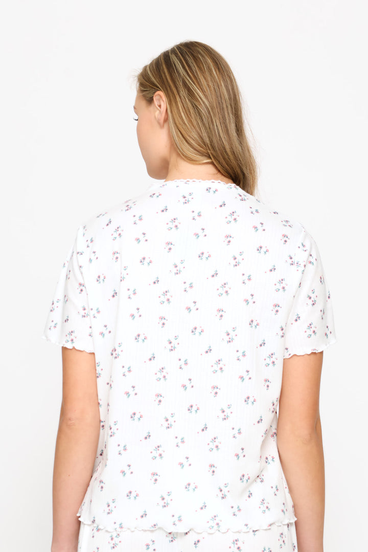 Brushed Pointelle Ditsy Sleep Tee - White