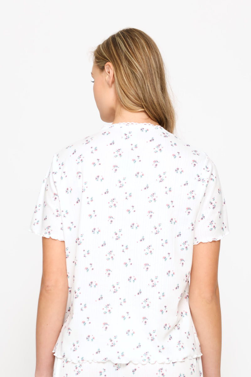 Brushed Pointelle Ditsy Sleep Tee - White