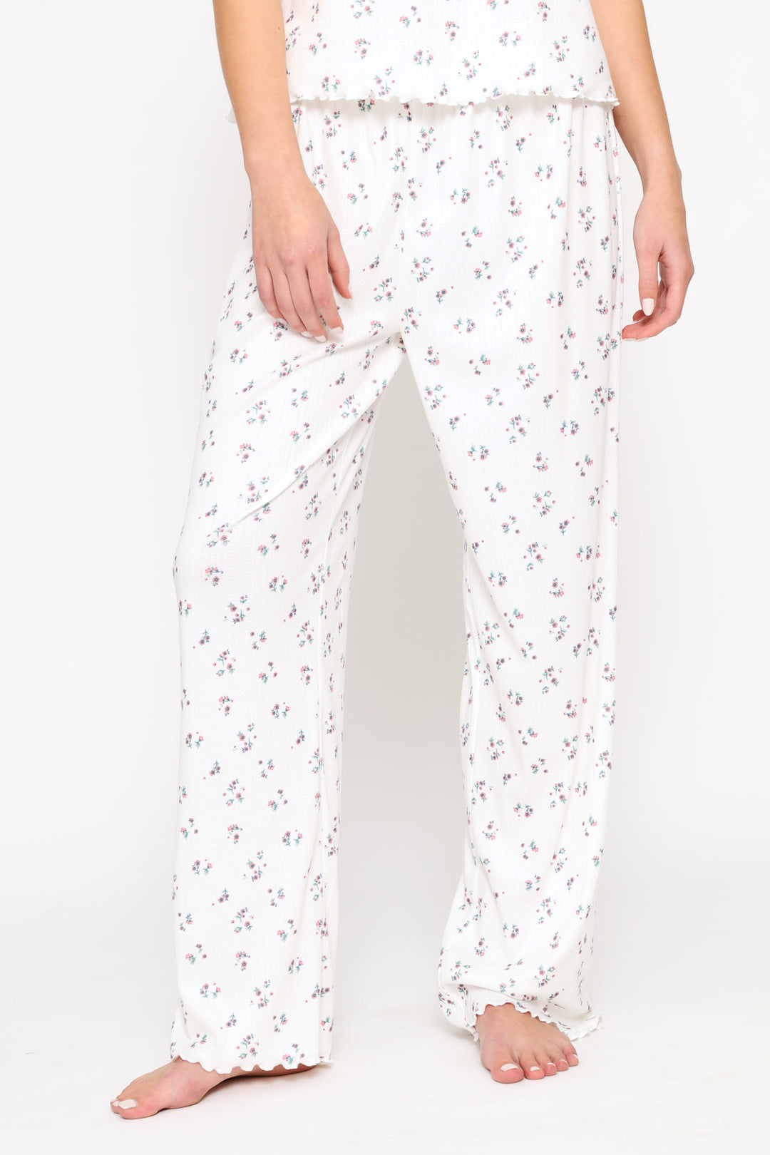 Brushed Pointelle Ditsy Sleep Pant - White