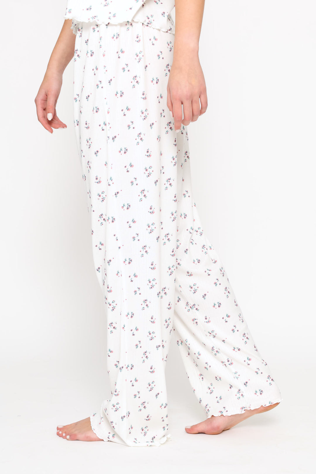 Brushed Pointelle Ditsy Sleep Pant - White