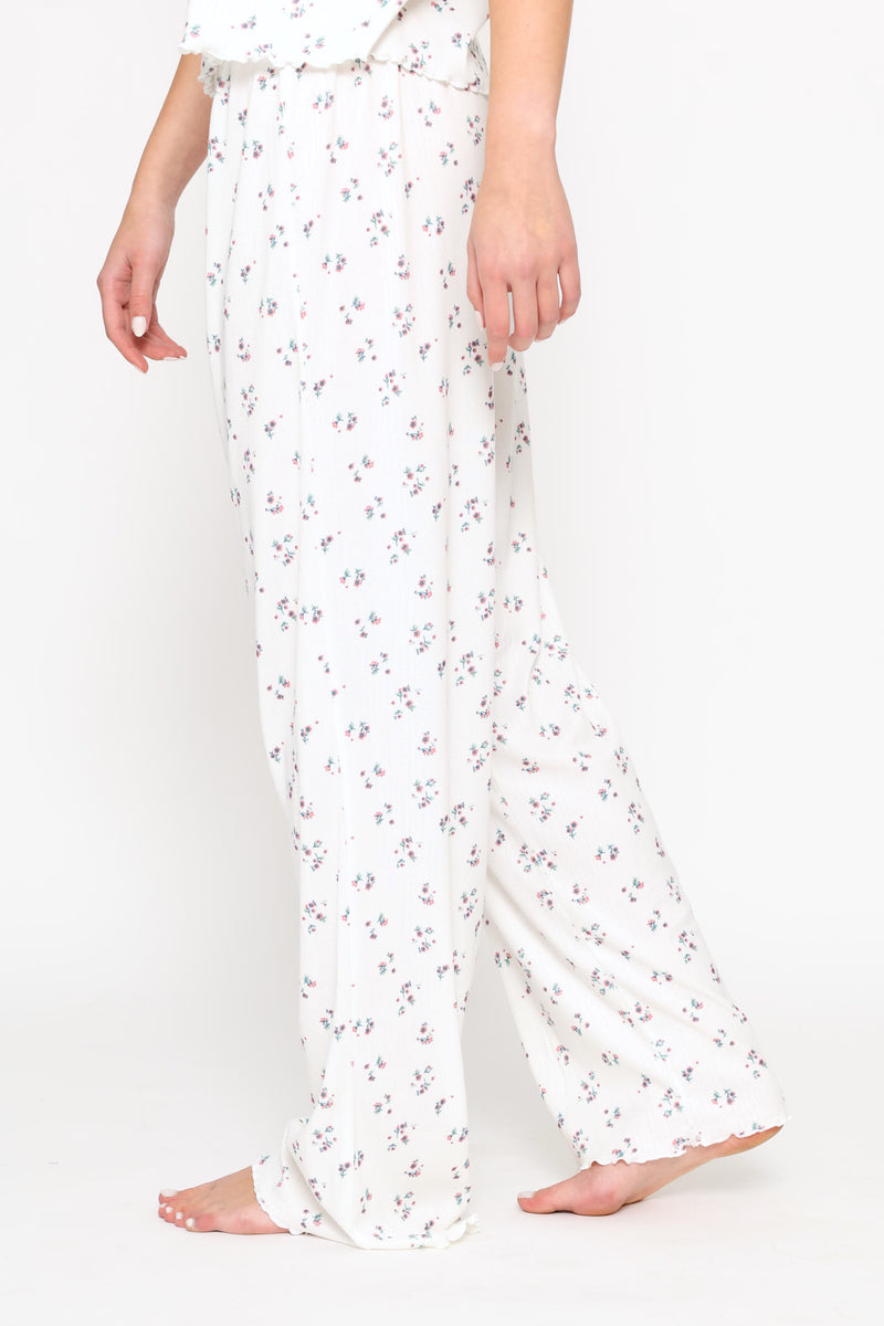 Brushed Pointelle Ditsy Sleep Pant - White
