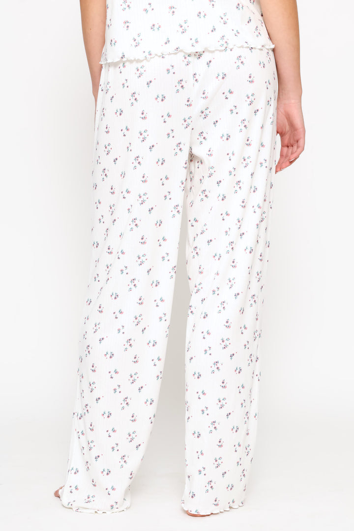 Brushed Pointelle Ditsy Sleep Pant - White
