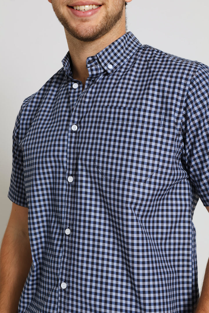Fine Check Shirt - Navy Blue