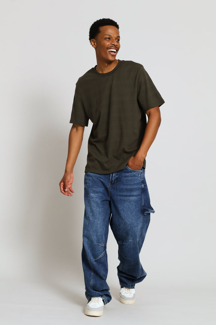 Stripe Waffle Crew Tee - Khaki