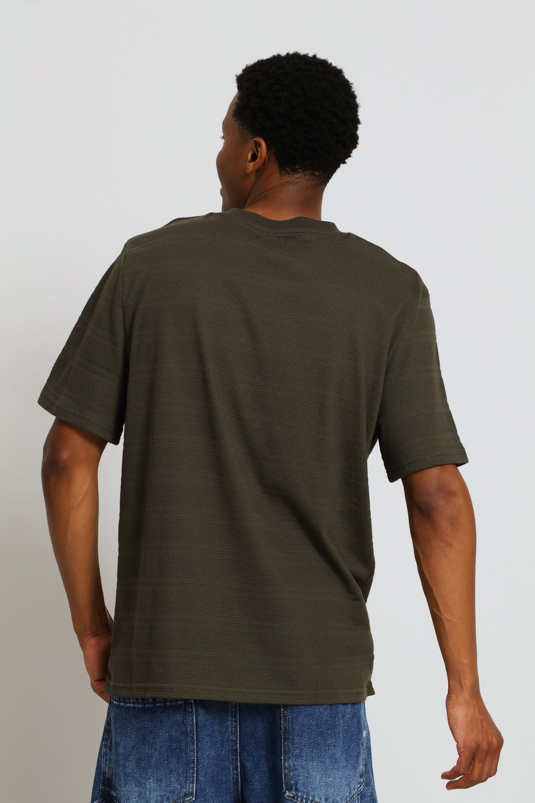 Stripe Waffle Crew Tee - Khaki