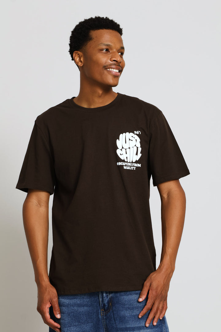 Just Chill Print Tee - Chocolate