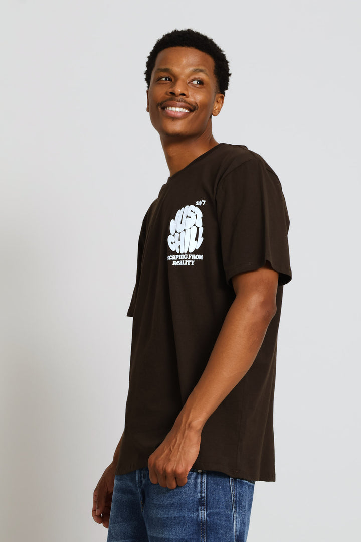 Just Chill Print Tee - Chocolate