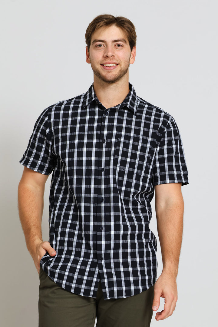 Structured Check Shirt - Navy/White