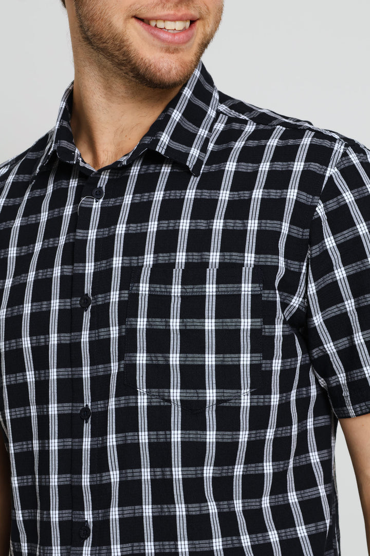 Structured Check Shirt - Navy/White