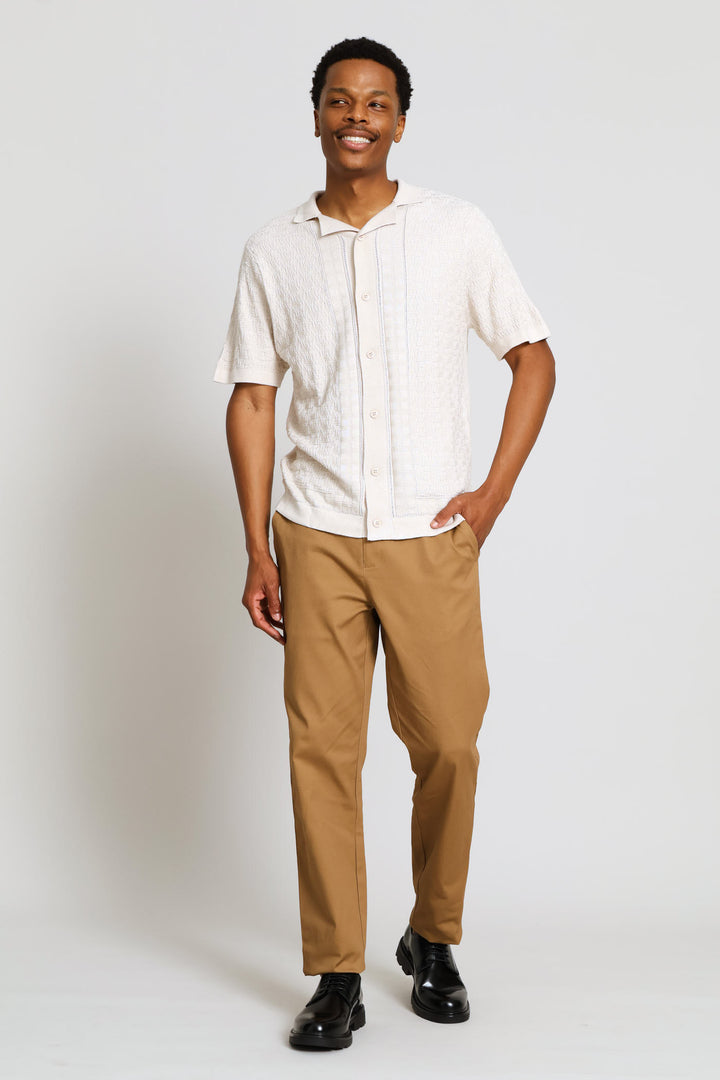 Geometric Textured Button Through Top - Chalk