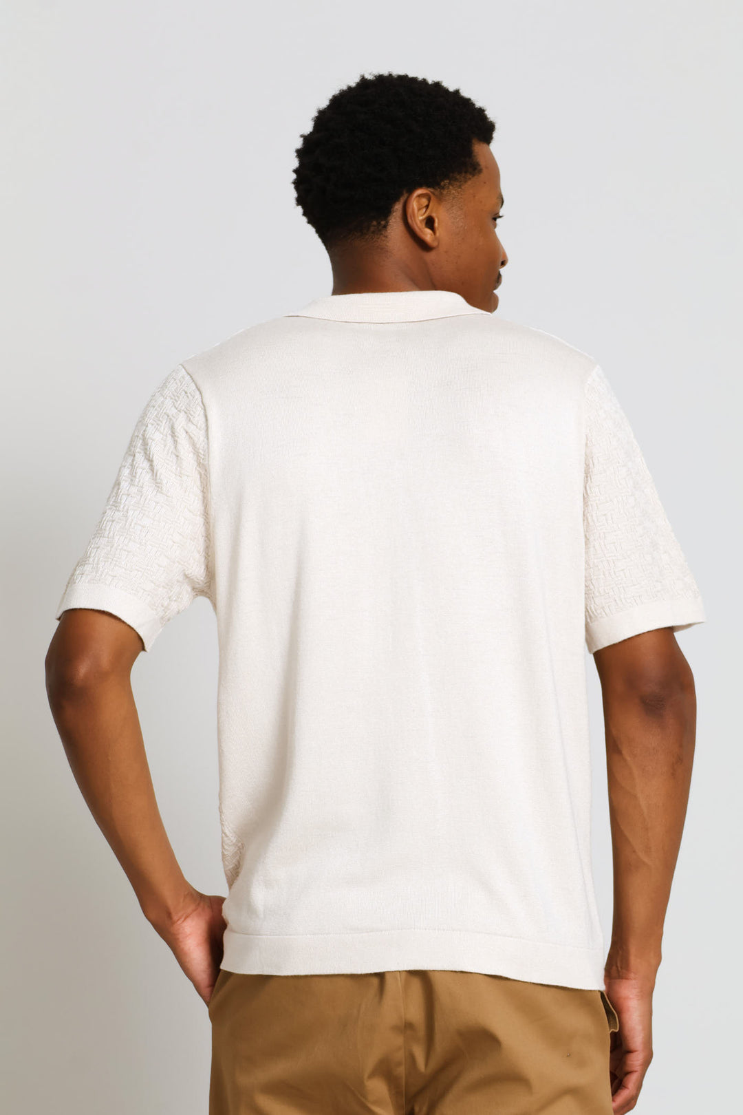 Geometric Textured Button Through Top - Chalk