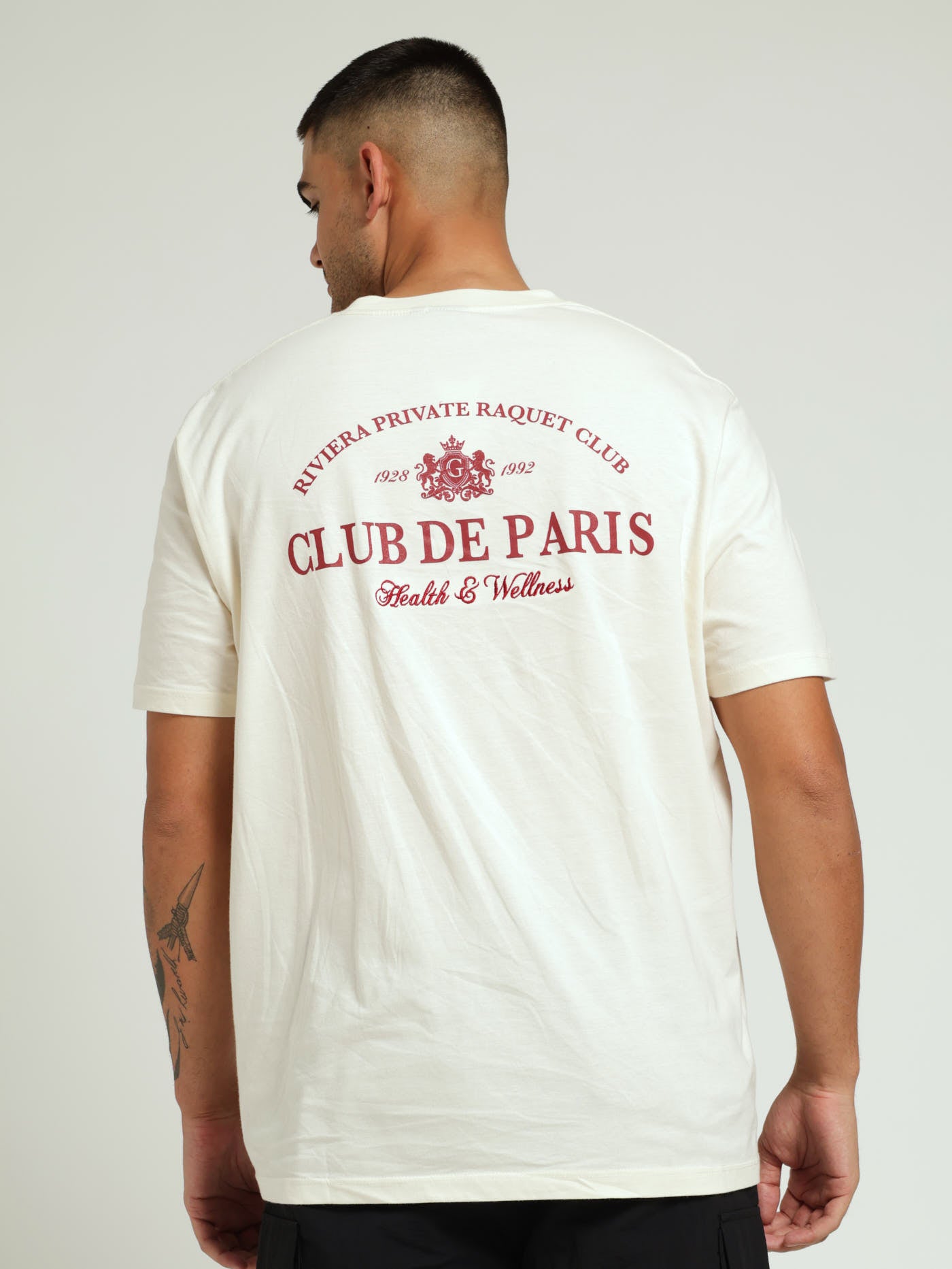 Mens Club De Paris Front & Back Embroided & Print Tee - Off