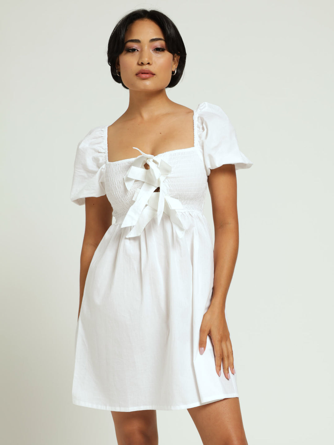 Ladies Bow Smock Dress White – Edgars