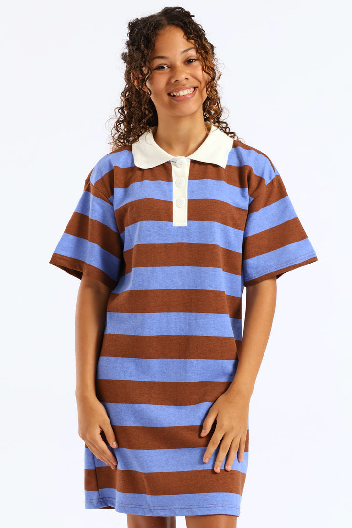 Girls Stripe Golfer Tee Dress - Brown