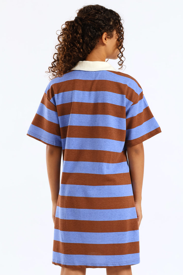 Girls Stripe Golfer Tee Dress - Brown