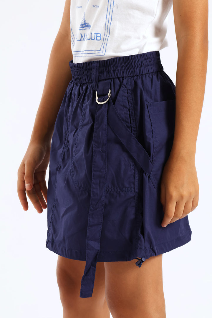 Girls Poplin Cargo Skirt - Navy