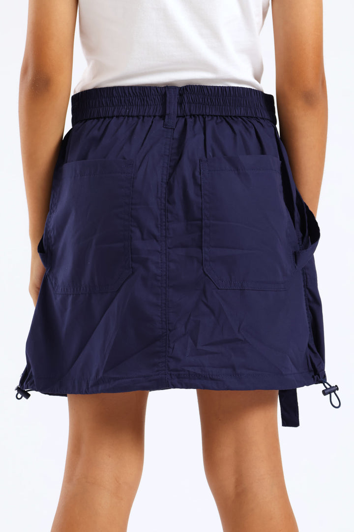 Girls Poplin Cargo Skirt - Navy