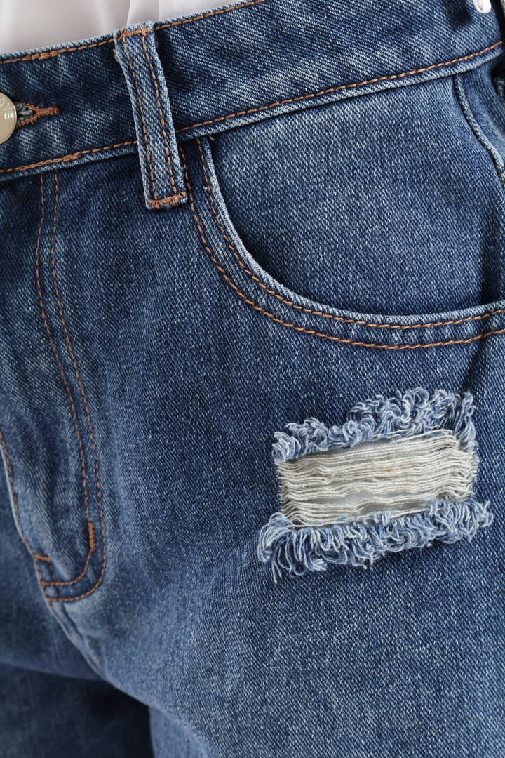 Girls Denim Cheeky Shorts - Mid Wash