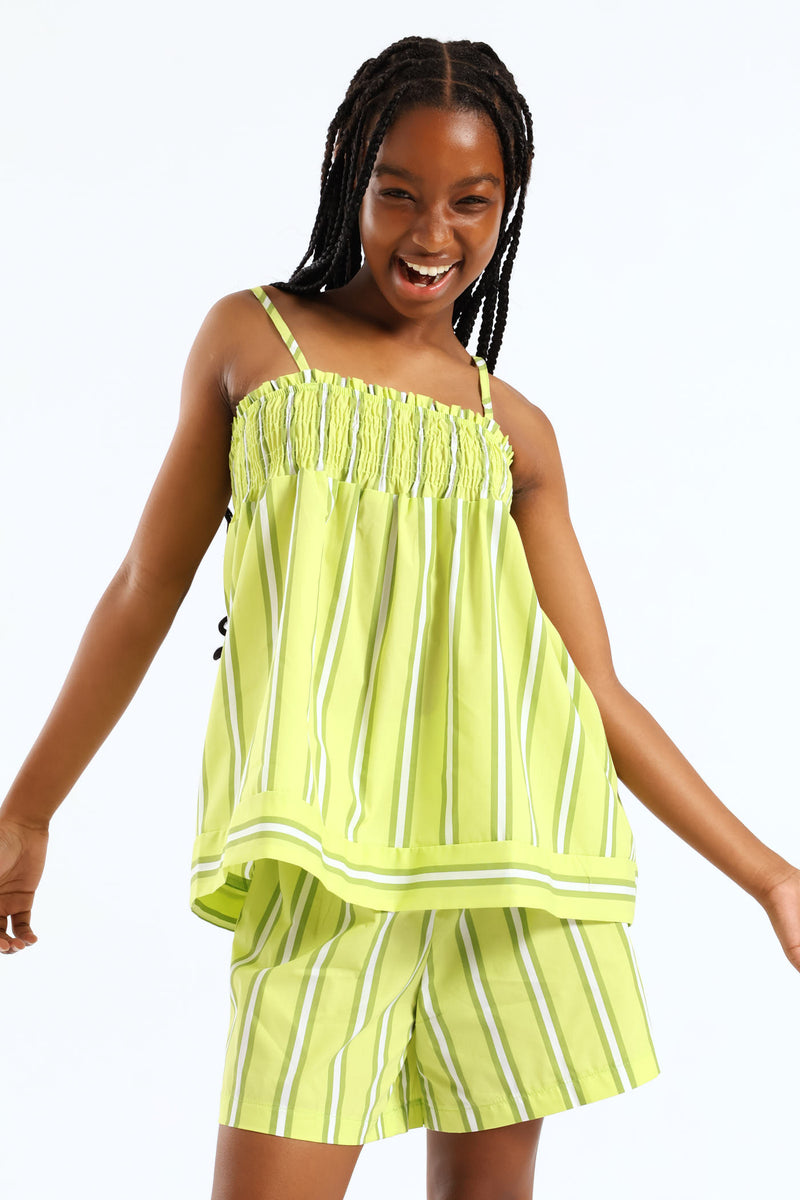 Girls Elasticated Waist Stripe Pull On Short - Lime Green