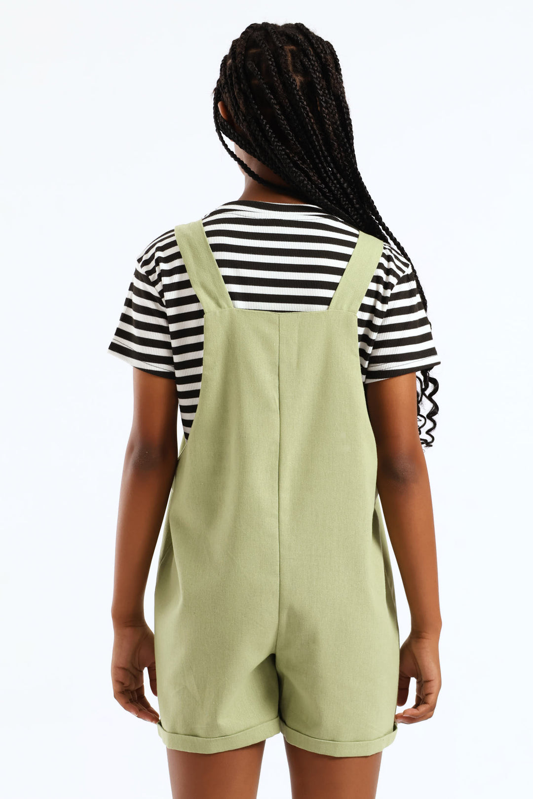Girls Linen Dungaree - Fatigue