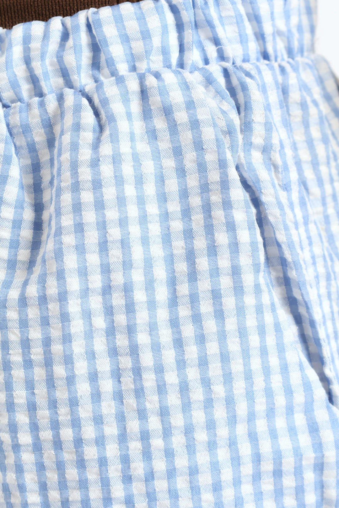 Girls Seersucker Ric Rac Trim Check Shorts - Light Blue