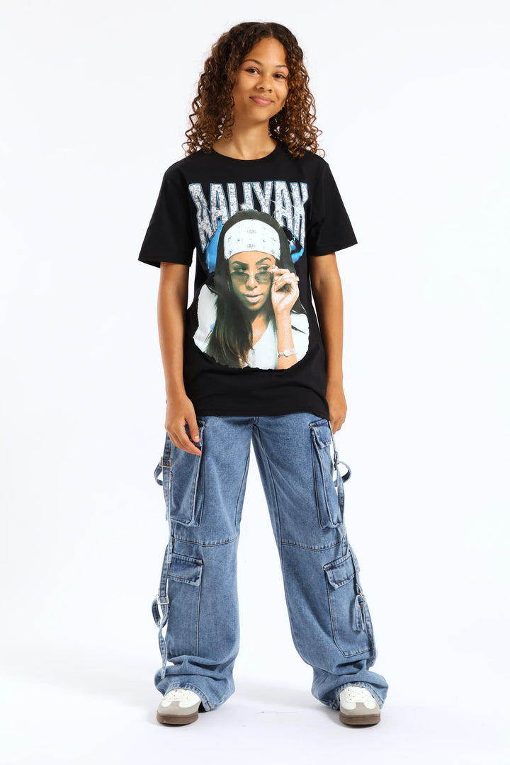 Girls Cargo Multi Denim - Mid Blue