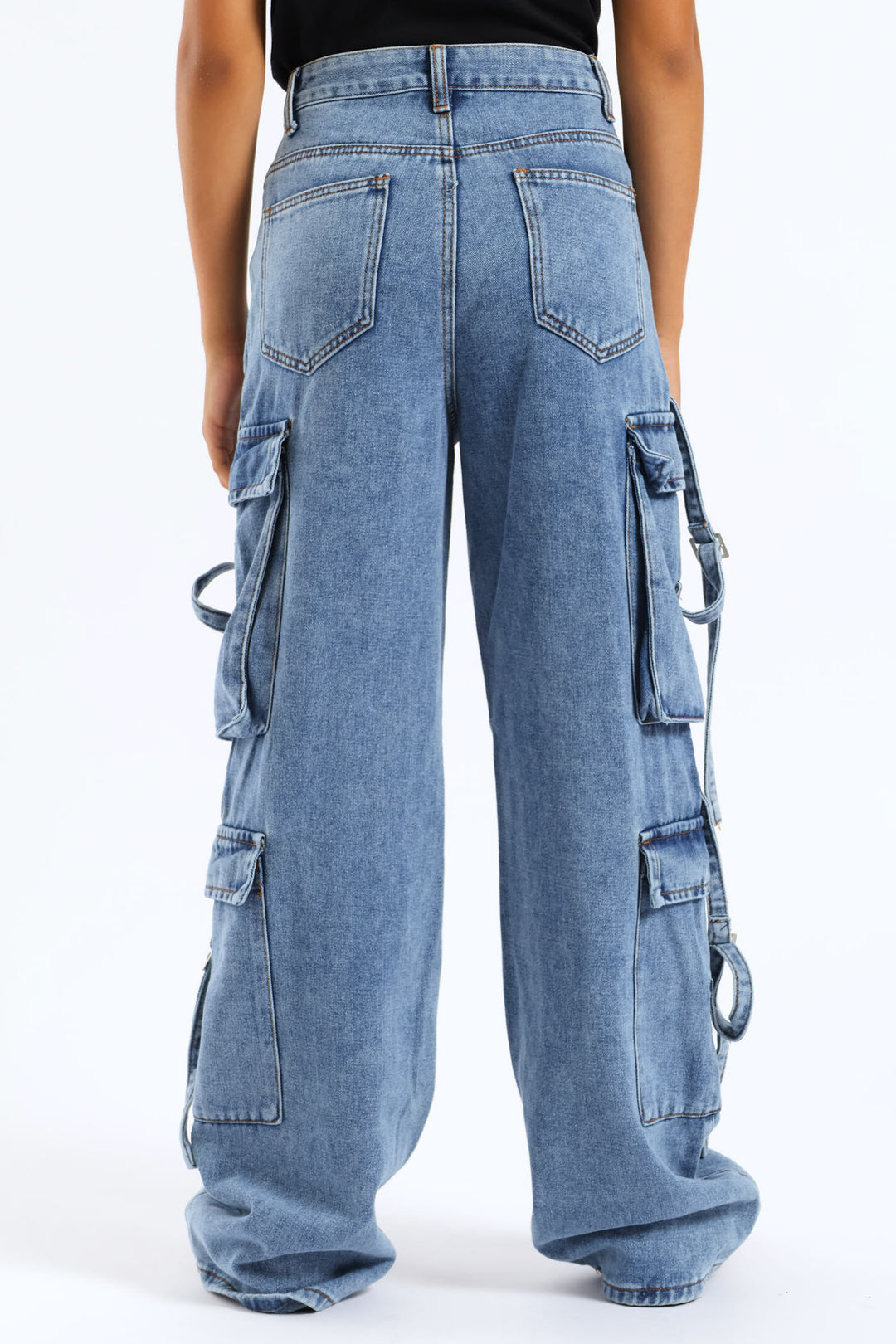 Girls Cargo Multi Denim - Mid Blue