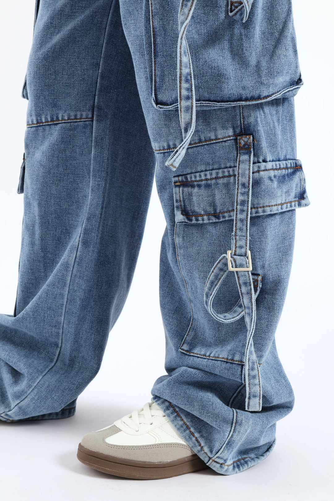 Girls Cargo Multi Denim - Mid Blue