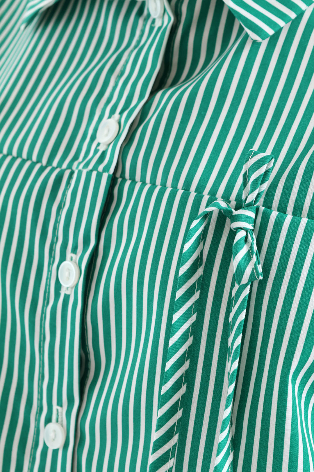 Girls Stripe Poplin Bow Detail Shirt - Green