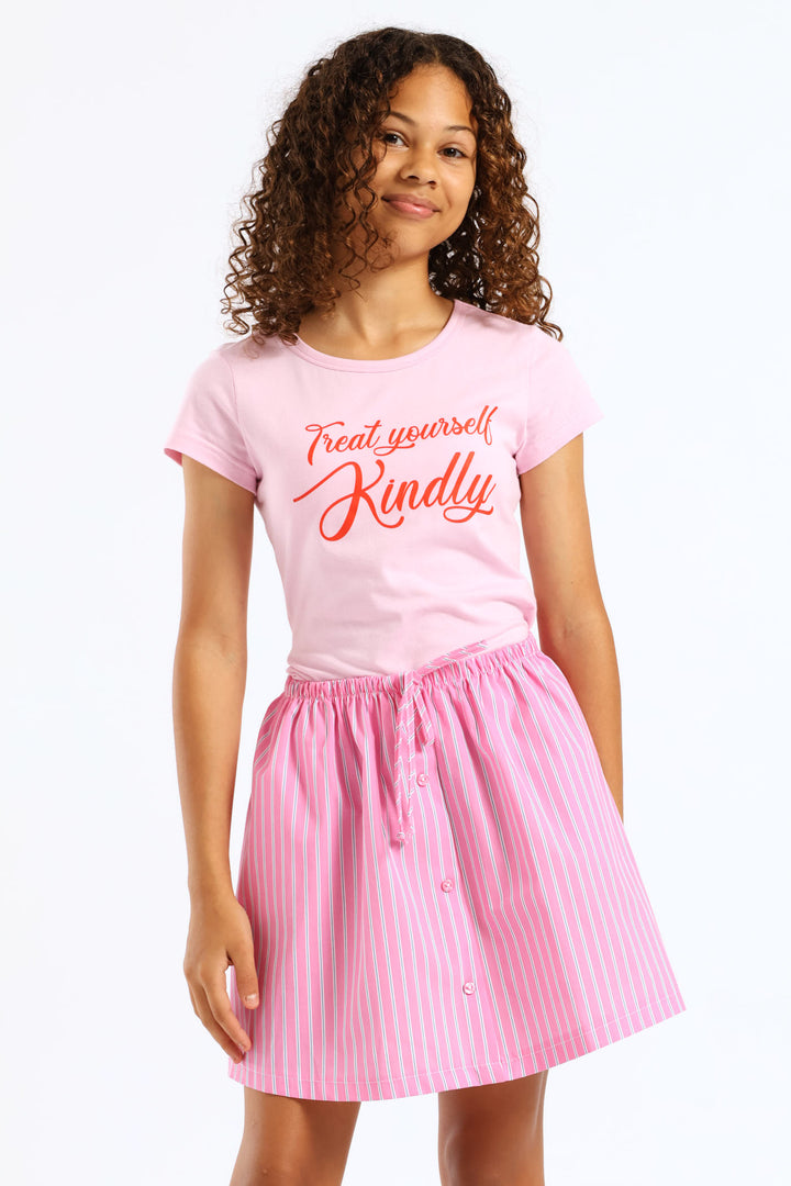 Girls Mickey Striped Mock Button Through Flare Skirt - Multi