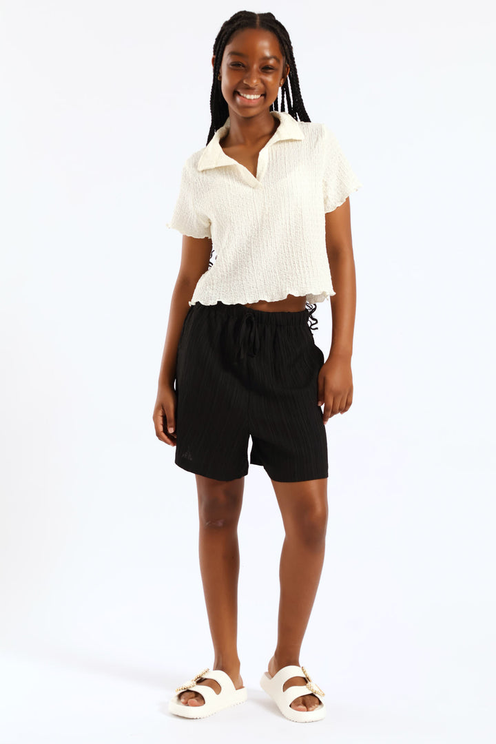 Girls Tyla Textured Knit Short - Black
