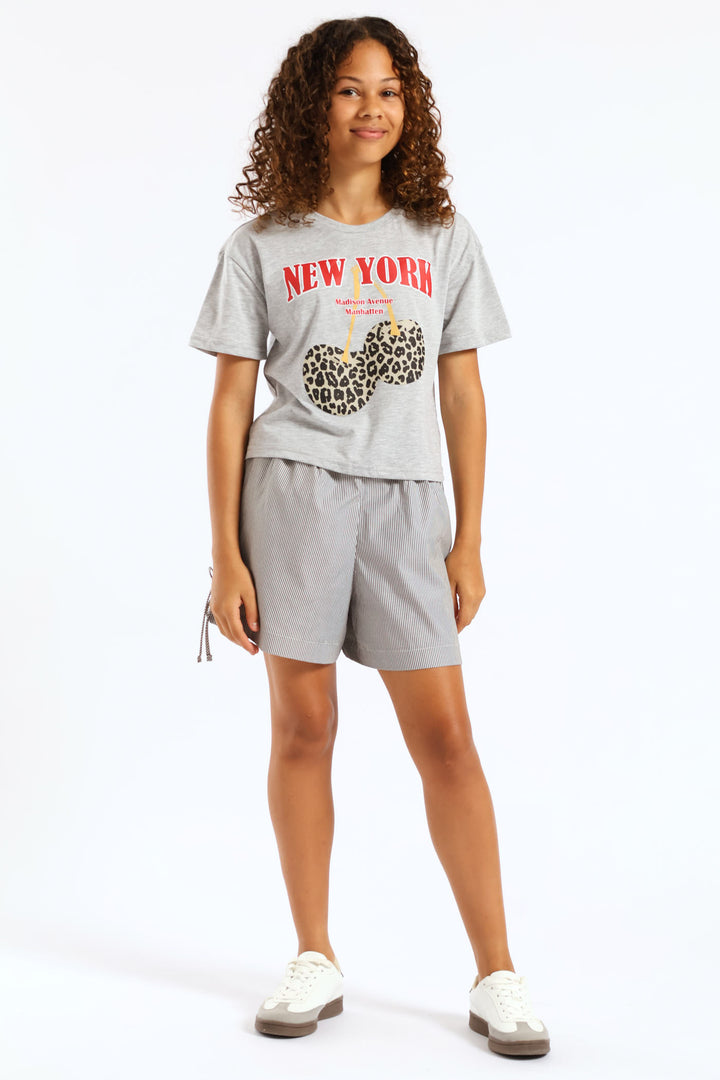 Girls Side Slit Pull On Shorts - Black/White