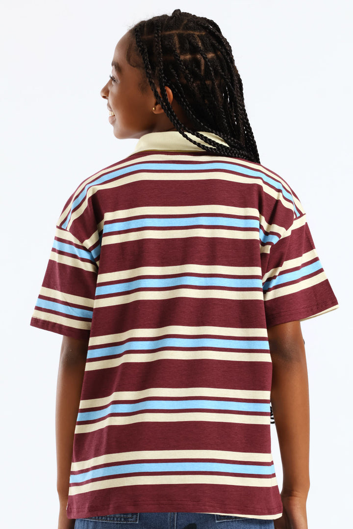 Girls Striped Loose Fit Golfer - Maroon