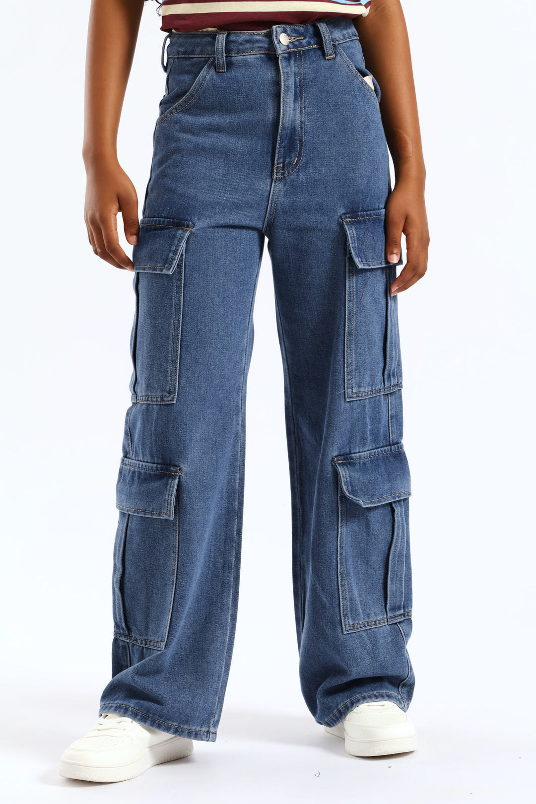 Girls Cargo Denim - Dark Blue