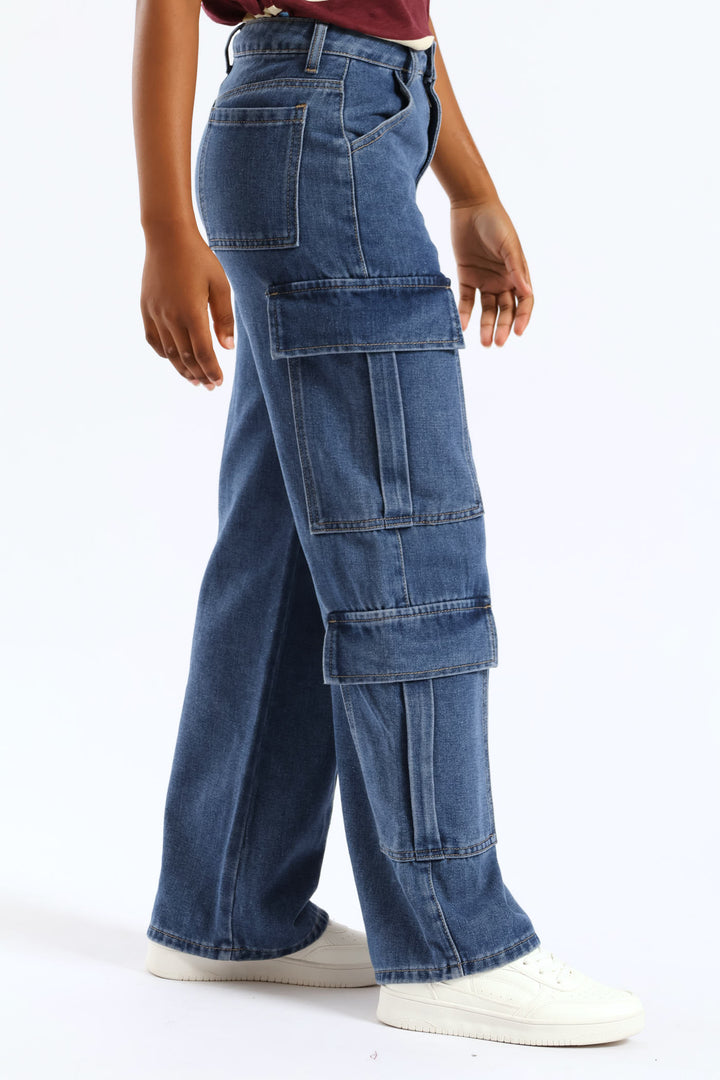 Girls Cargo Denim - Dark Blue