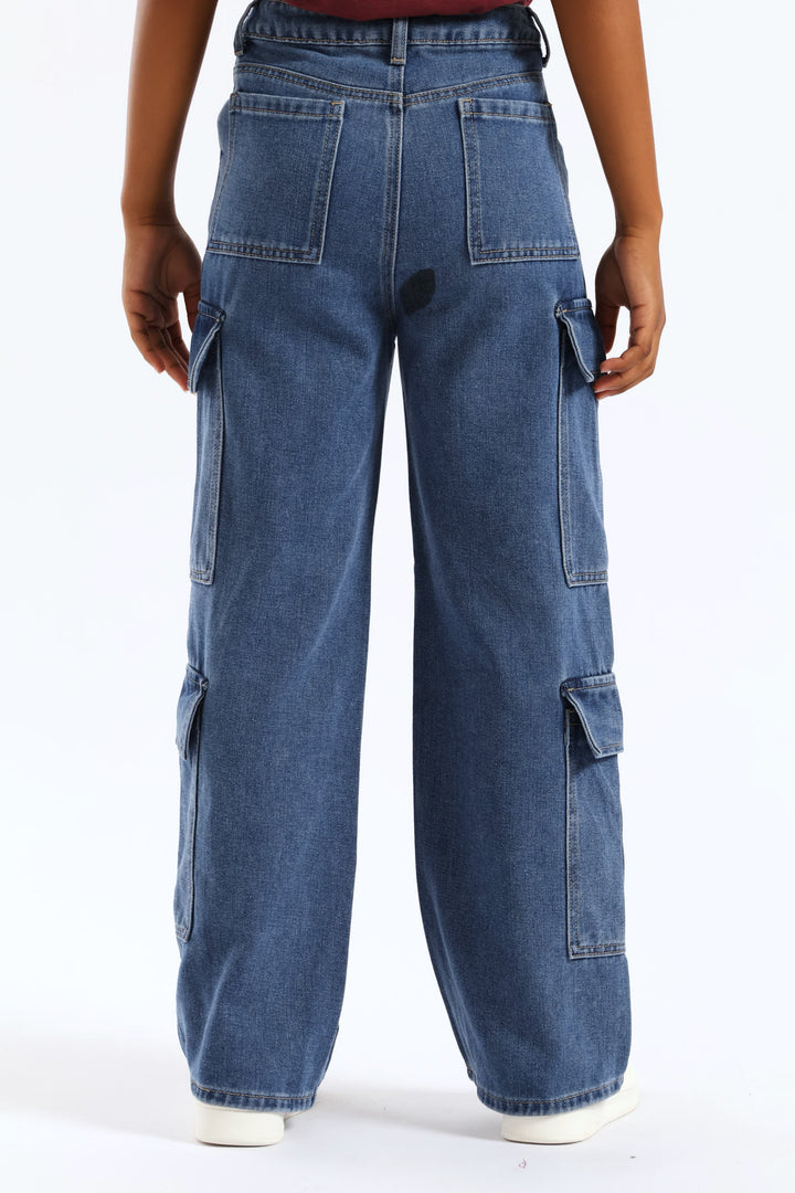 Girls Cargo Denim - Dark Blue