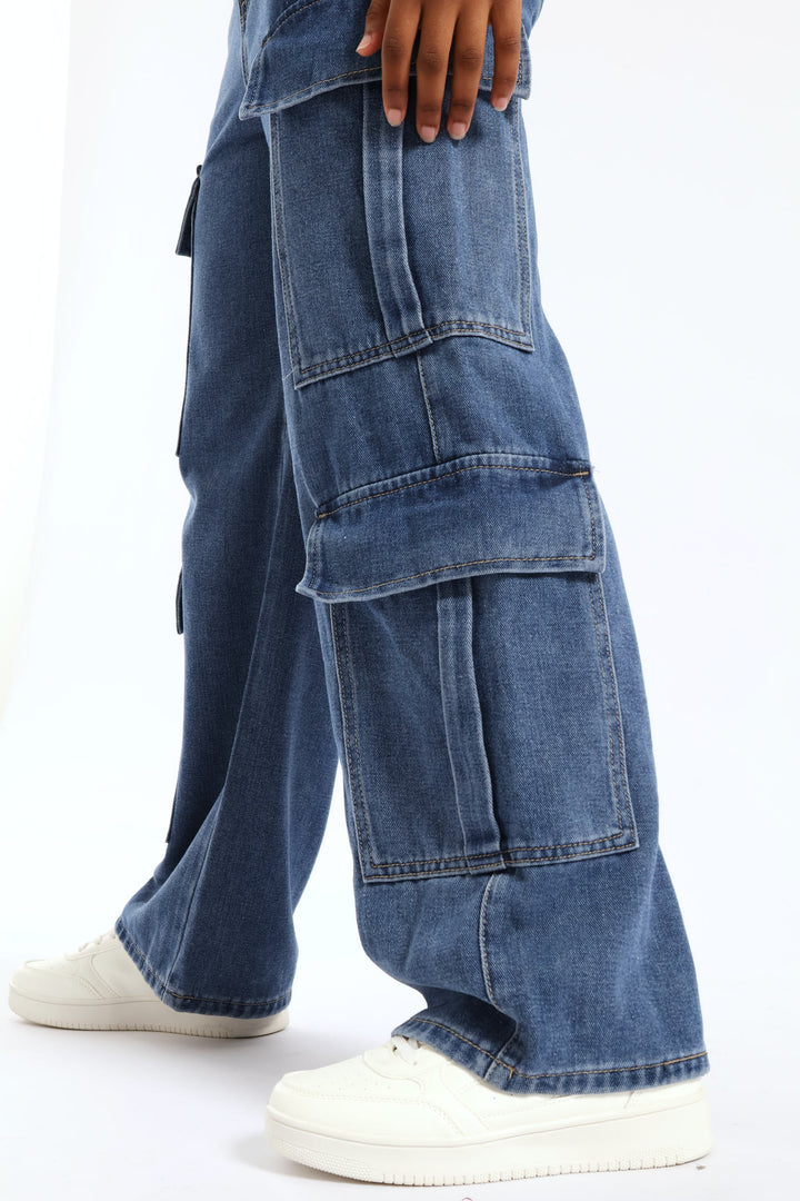 Girls Cargo Denim - Dark Blue