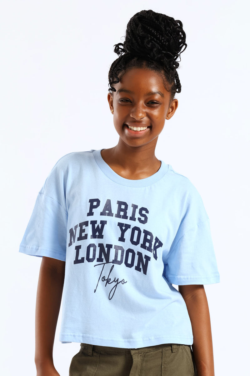 Girls Boxy Famous Cities Tee - Blue