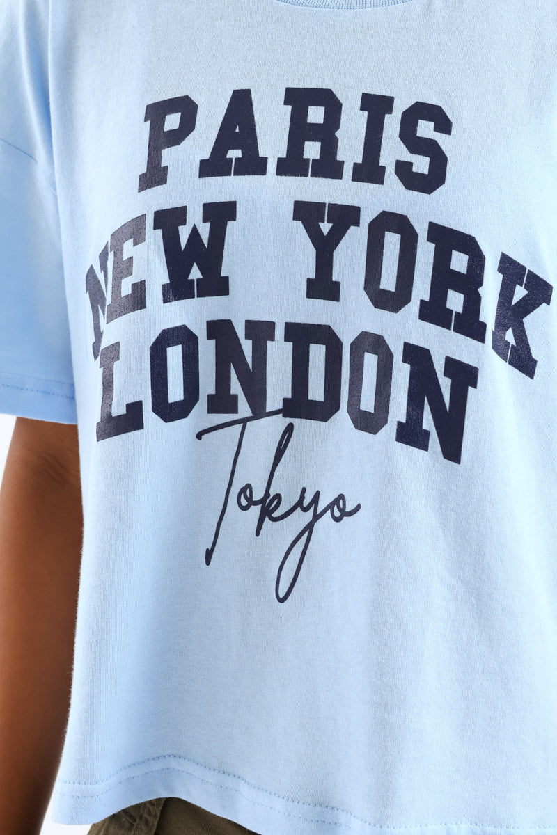 Girls Boxy Famous Cities Tee - Blue