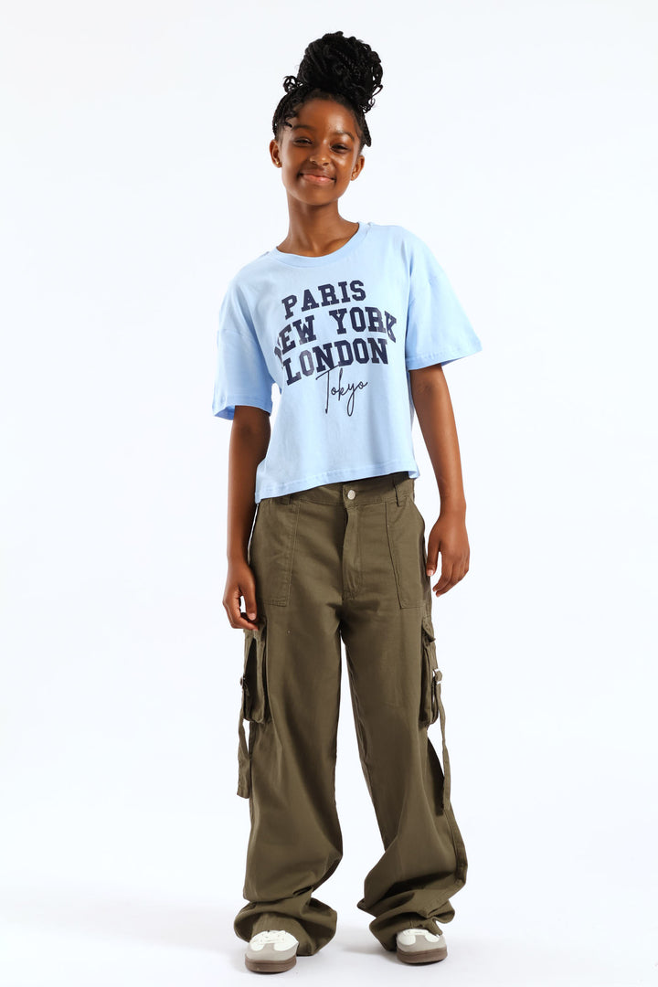 Girls Twill Cargo Pants - Olive