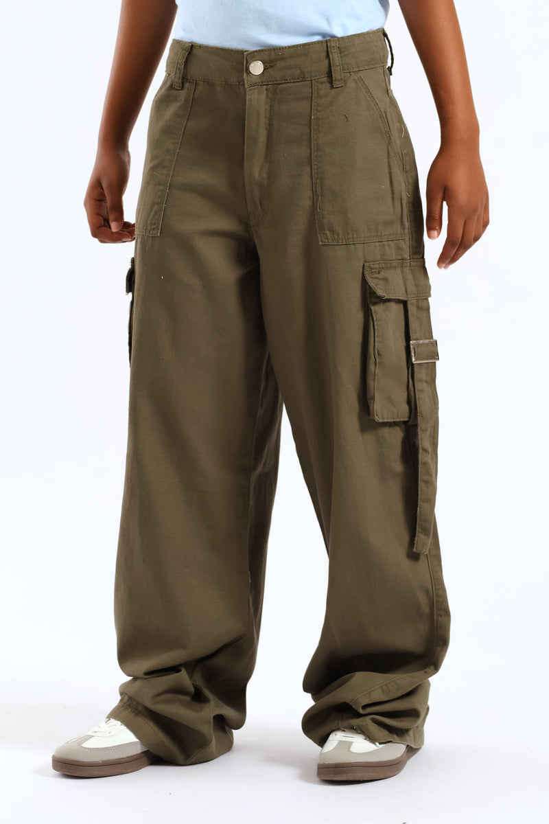 Girls Twill Cargo Pants - Olive