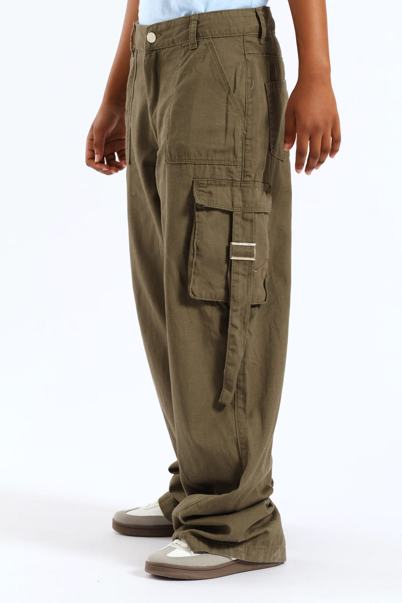Girls Twill Cargo Pants - Olive