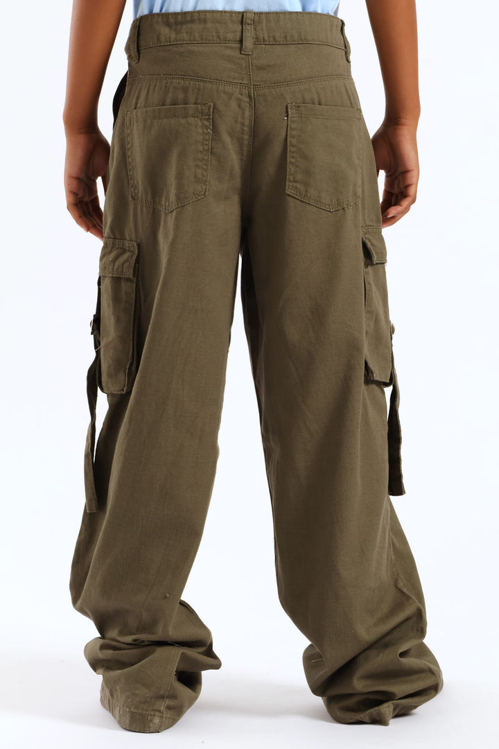 Girls Twill Cargo Pants - Olive