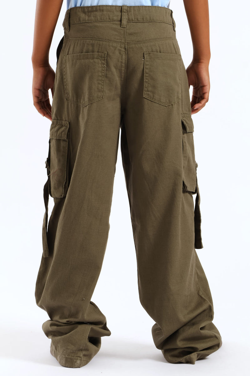 Girls Twill Cargo Pants - Olive