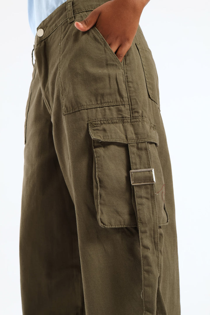 Girls Twill Cargo Pants - Olive