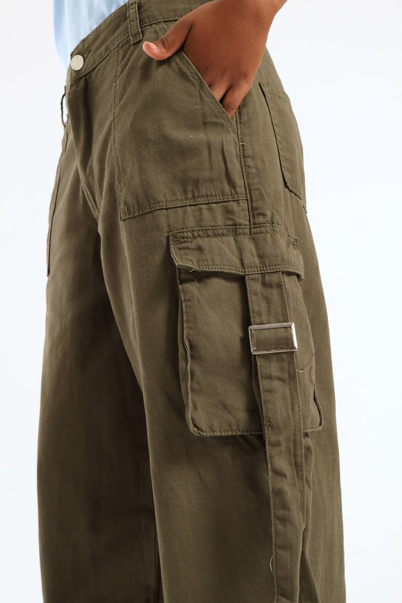 Girls Twill Cargo Pants - Olive