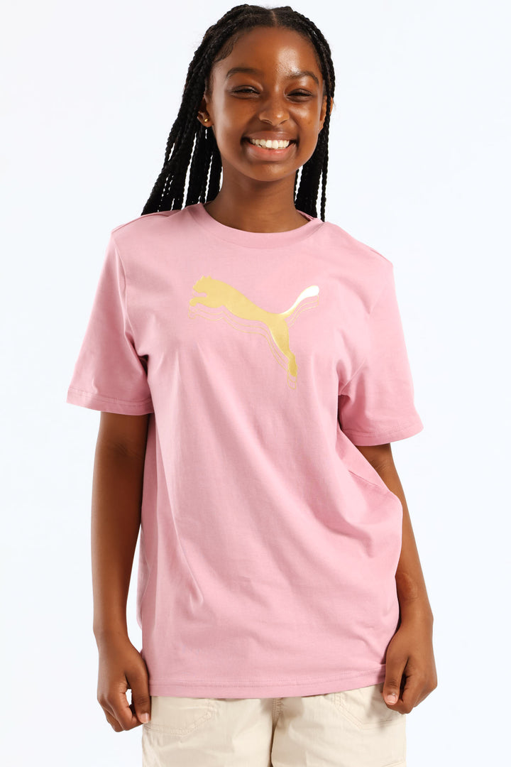 Girls Essential Metallic Cat Tee - Pink