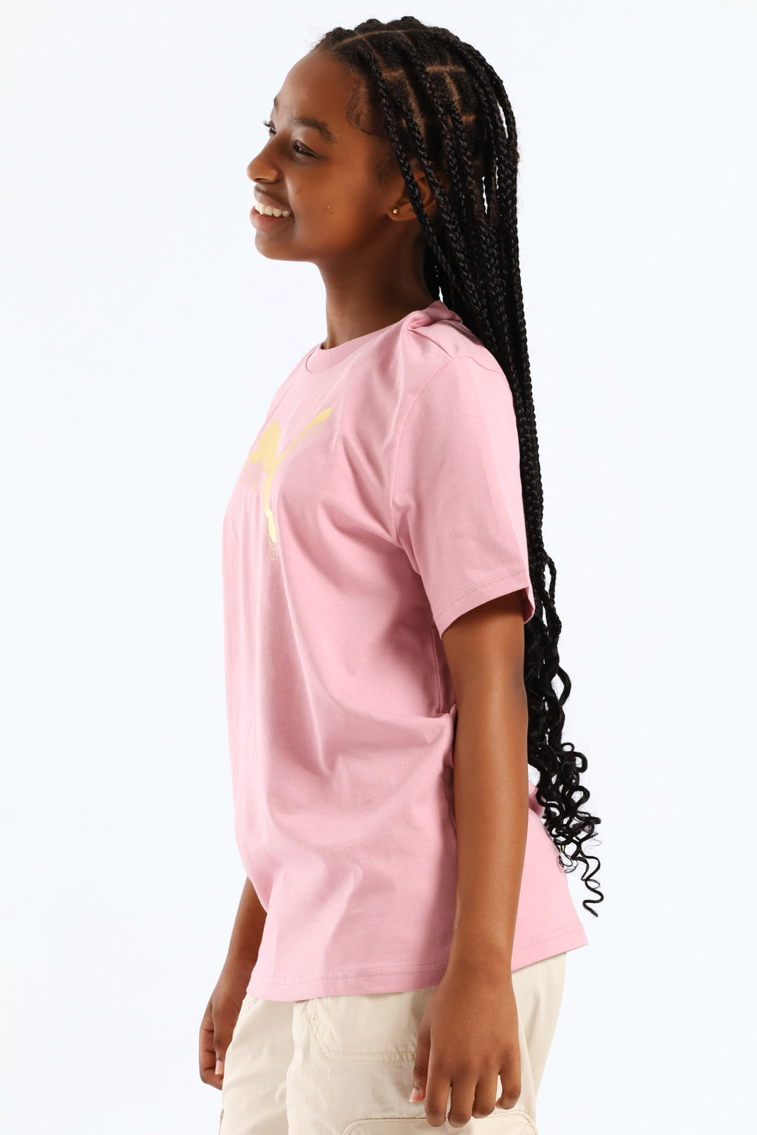 Girls Essential Metallic Cat Tee - Pink